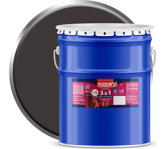 Грунт-эмаль по ржавчине OLECOLOR черный, 20 кг 4300005929