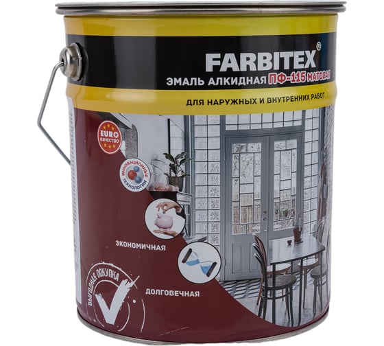 Алкидная эмаль FARBITEX ПФ-115 (матовая; белый; 5 кг) 4300004867