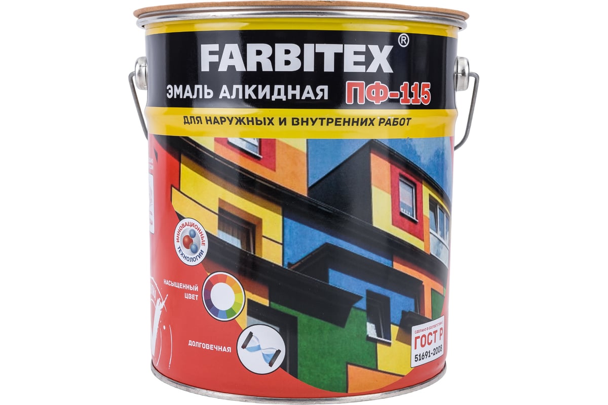 Алкидная эмаль FARBITEX ПФ-115 (светло-серый; 5 кг) 4300001658 - выгодная  цена, отзывы, характеристики, фото - купить в Москве и РФ