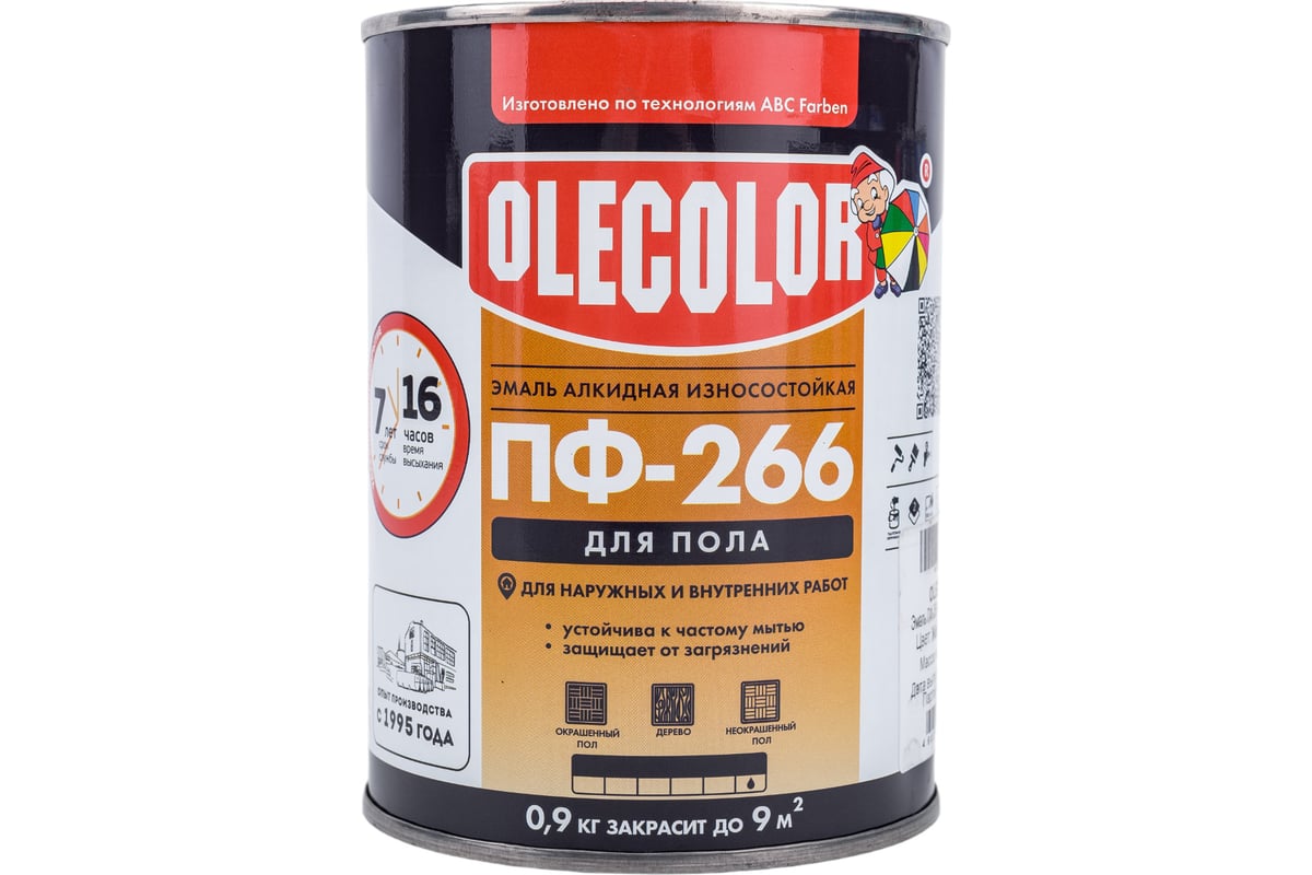 Эмаль для пола OLECOLOR ПФ-266 желто-коричневый, 0.9 кг 4300000258 -  выгодная цена, отзывы, характеристики, фото - купить в Москве и РФ