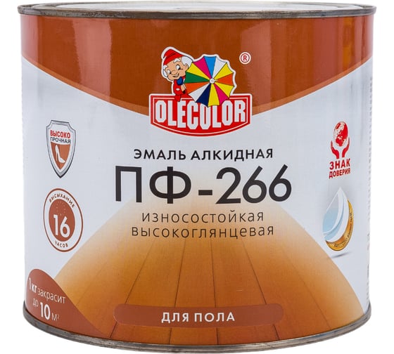 Эмаль для пола OLECOLOR ПФ-266 красно-коричневый, 1.9 кг 4300000273