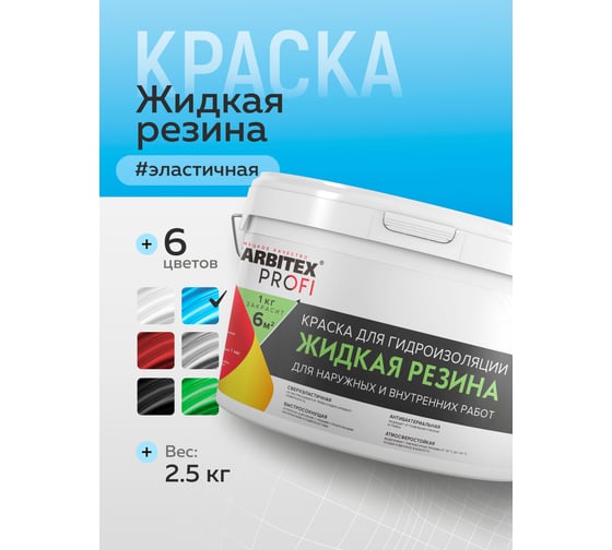 Акриловая краска для гидроизоляции FARBITEX Жидкая резина (голубой; 2.5 кг) 4300008704