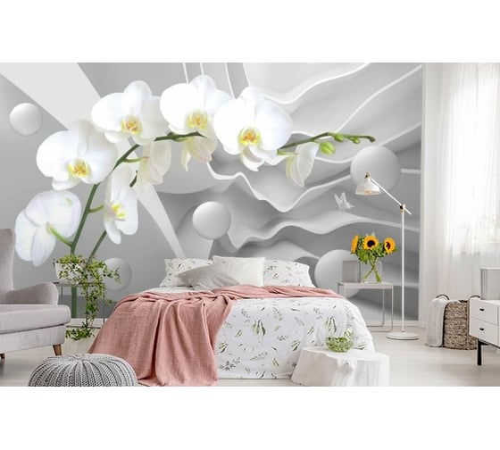 Фотообои 3D Design Studio 3D Белая орхидея на объемном фоне GM-026300x270
