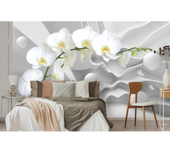 Фотообои 3D Design Studio 3D Белая орхидея на объемном фоне GM-026300x270