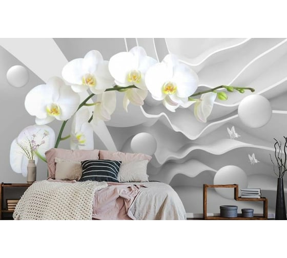 Фотообои 3D Design Studio 3D Белая орхидея на объемном фоне GM-026300x270