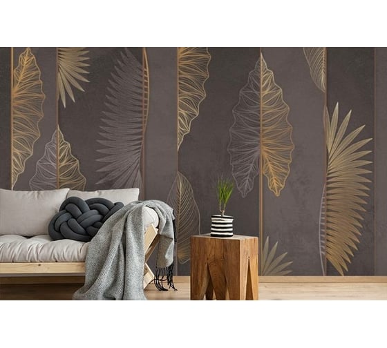 Фотообои 3D Design Studio 3D Панно с тропическими листьями на белом холсте 400x270 см PL-049_400х270