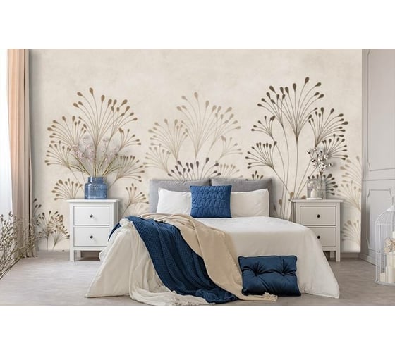 Фотообои 3D Design Studio 3D Цветущие травы на жемчужном фоне 400x270 см PL-046_400х270