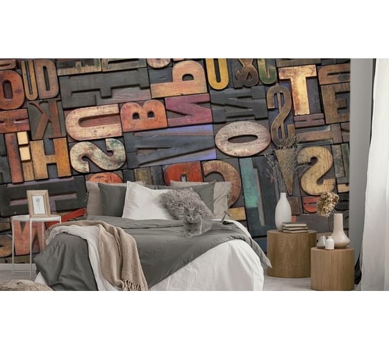Фотообои 3D Design Studio 3D Деревянные буквы в интерьере LOFT-011400x270