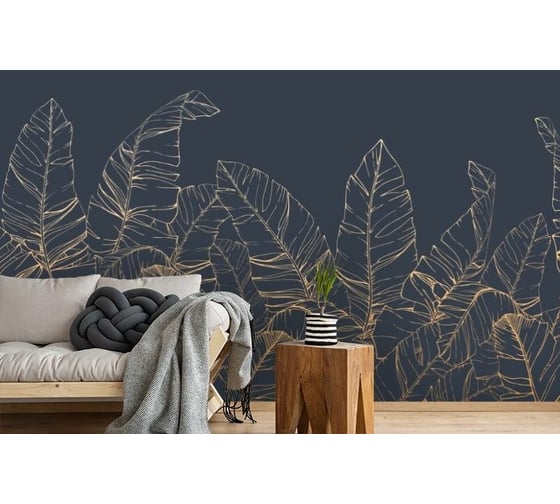 Фотообои 3D Design Studio 3D Композиция с листвой в тёмно-синих тонах 400x270 см PL-081_400х270