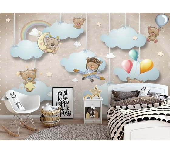 Фотообои Design Studio 3D Мишки в облаках KID-038300x270