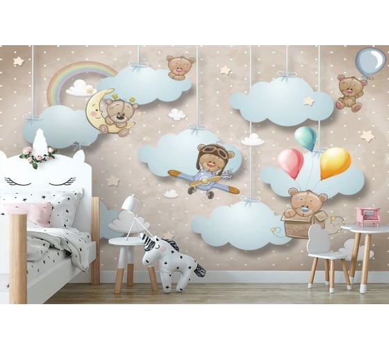 Фотообои Design Studio 3D Мишки в облаках KID-038300x270