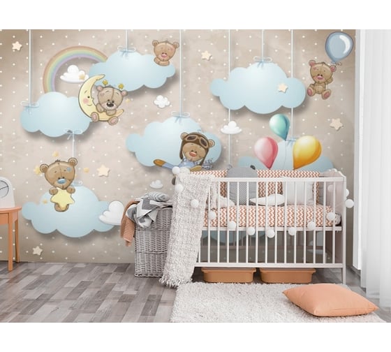 Фотообои Design Studio 3D Мишки в облаках KID-038300x270