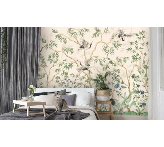 Фотообои 3D Design Studio 3D Журавли в цветущем саду 400x270 см FN-033_400х270