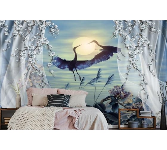 Фотообои 3D Design Studio 3D Пара журавлей на закате 400x270 см FN-058_400х270 1