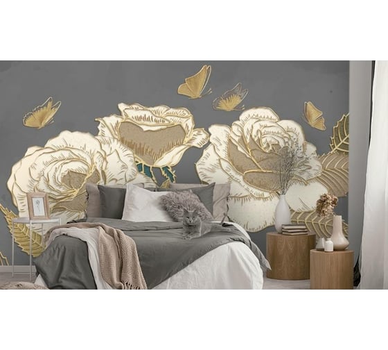 Фотообои 3D Design Studio 3D Розы в золотом тиснении 400x270 см SG-010_400х270