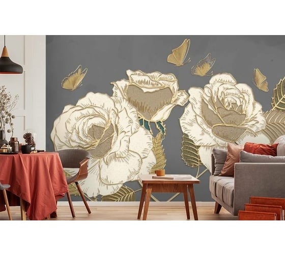 Фотообои 3D Design Studio 3D Розы в золотом тиснении 400x270 см SG-010_400х270