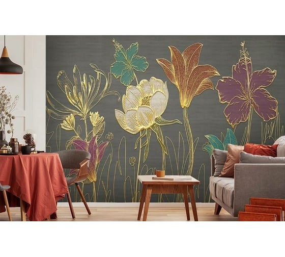Фотообои 3D Design Studio 3D Цветы с золотым тиснением 400x270 см SG-015_400х270