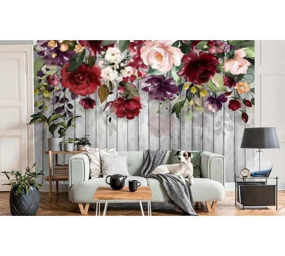 Фотообои 3D Design Studio 3D Акварельные цветы на древесном фоне 400x270 см BT-030_400х270