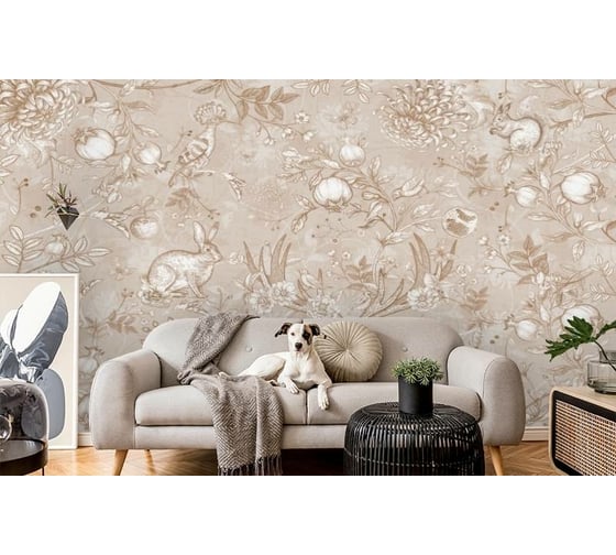 Фотообои 3D Design Studio 3D Винтажная композиция с животными в бежевых тонах 400x270 см