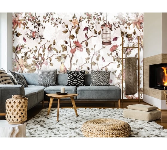 Фотообои 3D Design Studio 3D Птички в цветущем кустарнике CH-008300x270