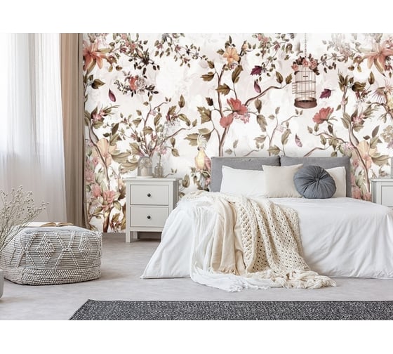 Фотообои 3D Design Studio 3D Птички в цветущем кустарнике CH-008300x270