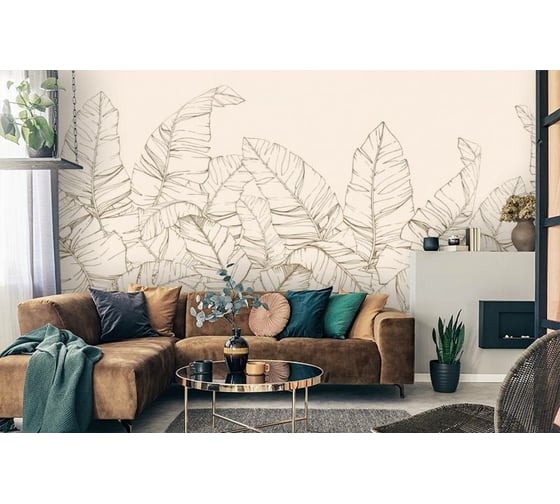 Фотообои 3D Design Studio 3D Композиция с листвой в песочных тонах 400x270 см PL-082_400х270