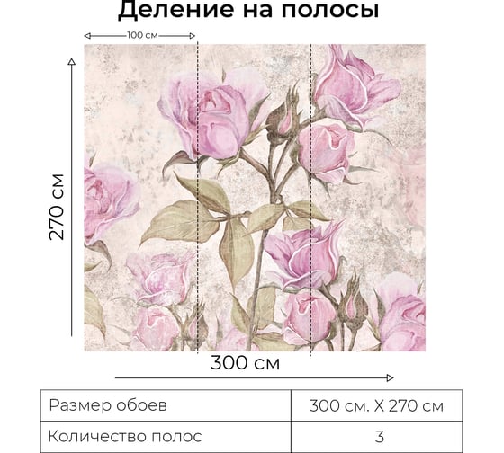 Фотообои Onprint GARDEN ROSE БО 3x2,7 м GARDEN ROSE БО3Х2,7