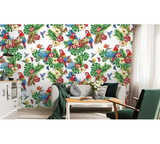 Фотообои 3D Design Studio 3D Попугаи в тропических листьях 400x270 см TR-029_400х270 1