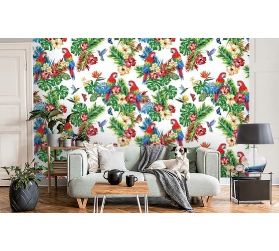 Фотообои 3D Design Studio 3D Попугаи в тропических листьях 400x270 см TR-029_400х270