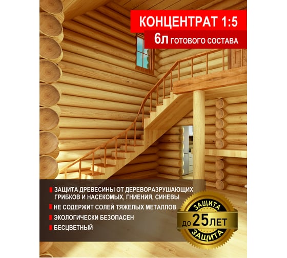 Антисептик для дерева для внутренних работ SAFORA (концентрат 1:5), 1 литр АН02