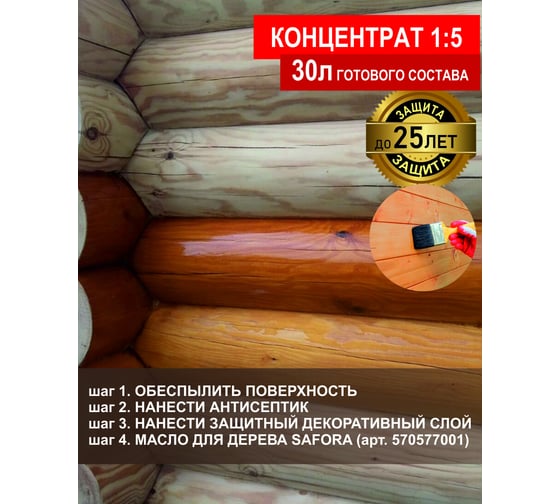 Антисептик для дерева для внутренних работ SAFORA (концентрат 1:5), 5 литров АН03