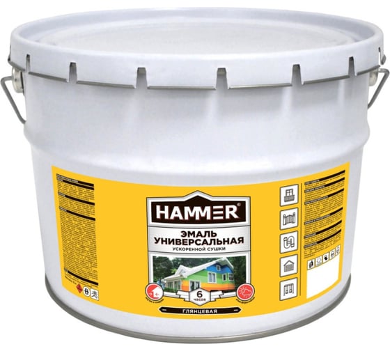 Эмаль универсальная ускоренная сушка глянцевая Hammer серая 10 кг ЭК000135052