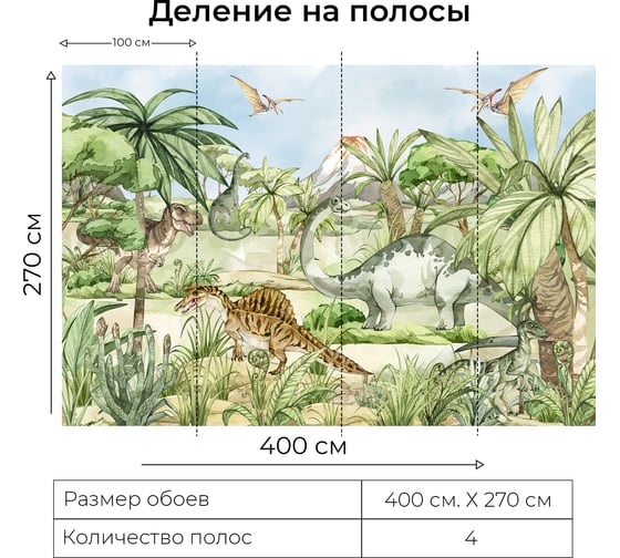 Фотообои Onprint DINOLAND ВФ 4x2,7 м DINOLAND вф4х2,7