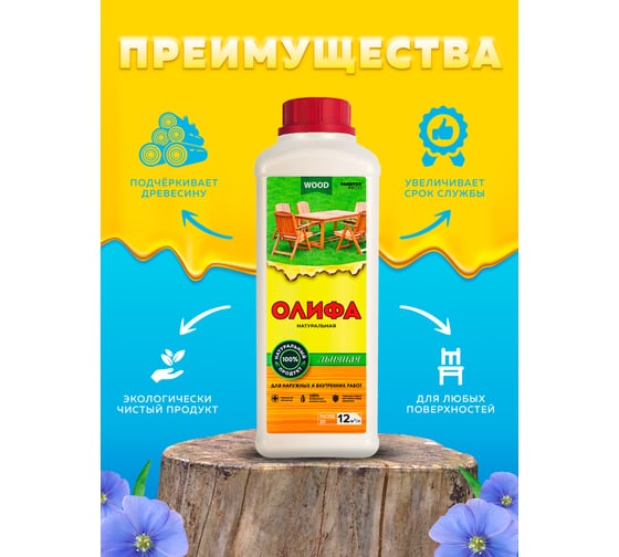 Льняная натуральная олифа Farbitex ПРОФИ WOOD 1 л 4300010323