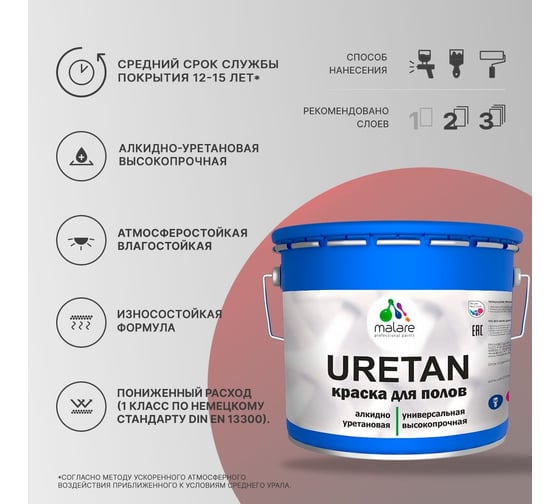 Краска MALARE URETAN для пола, полуматовая, оранжевый, 12 кг 2015222564184