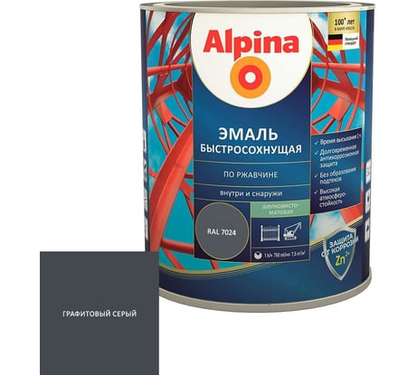 Эмаль по ржавчине ALPINA (быстросохнущая; RAL 7024; 0.75 л) 948104220