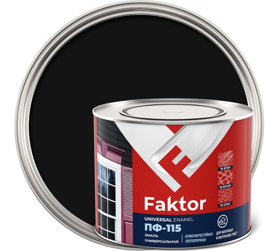 Универсальная эмаль ПФ-115 ЯРОСЛАВСКИЕ КРАСКИ FAKTOR черная, банка 1,9 кг 214730
