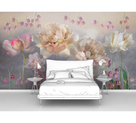 Фотообои цветы "Пионы с колокольчиками" 400x220 ШxВ ООО Первое ателье pw97407