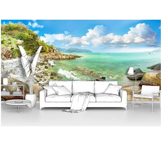 Фотообои море "Старая рыбацкая лодка на морском побережье" 200x100 ШxВ ООО Первое ателье pw28480-2 1