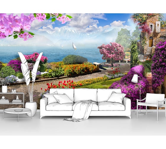 Фотообои море "Набережная моря в ярких розовых цветах" 400x230 ШxВ ООО Первое ателье pw28610 1