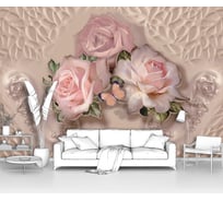 Фотообои "Три розовые розы с бабочкой" 400x270 ШxВ ООО Первое ателье pw97394