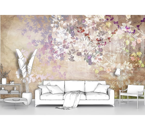 Фотообои лес в тумане "Цветущие кусты в туманном лесу" 300x175 ШxВ ООО Первое ателье pw78663-3 1