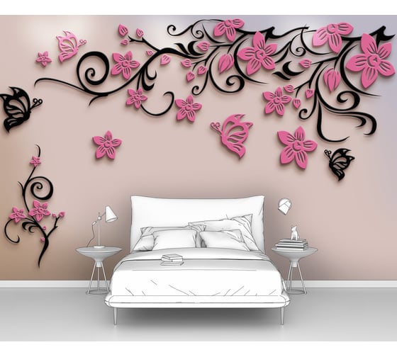 Фотообои абстракции цветы "Узор из бабочек и цветов" 400x270 ШxВ ООО Первое ателье pw94013-4 1