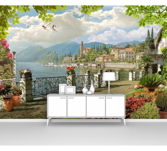 Фотообои море "Ранним утром на средиземноморской набережной" 300x205 ШxВ ООО Первое ателье pw28869-3 1