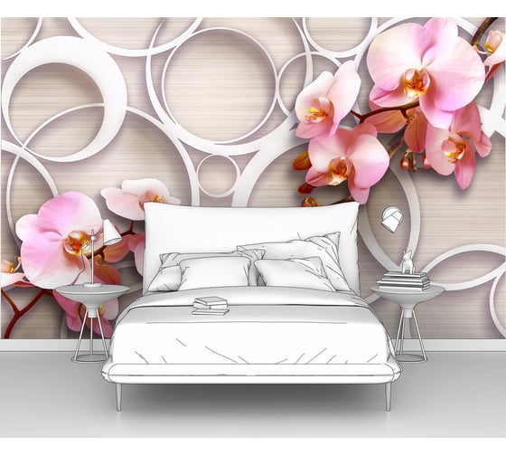Фотообои 3d абстракции цветы "Орхидеи на фоне кругов" 160x100 ШxВ ООО Первое ателье pw73811-1 1