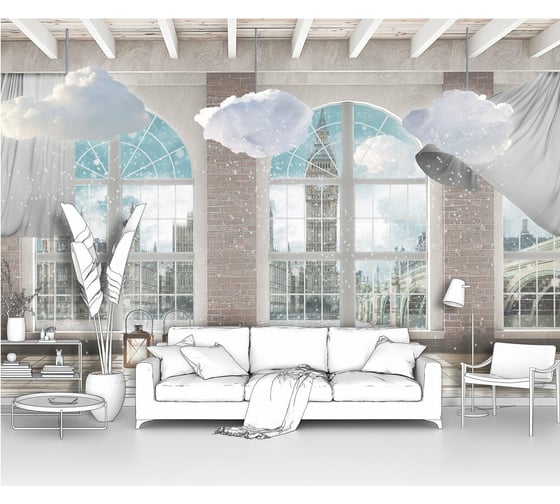 Фотообои город "Вид Лондона из окна помещения в стиле лофт" 200x130 ШxВ ООО Первое ателье pw94638-2