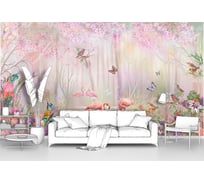 Фотообои птицы "Фламинго на озере в лесу и цветах" 300x165 ШxВ ООО Первое ателье pw78682-3