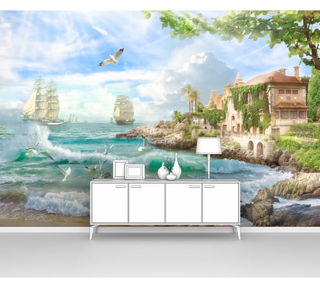 Фотообои море "Южный городок на берегу лазурного моря" 150x100 ШxВ ООО Первое ателье pw94737-1