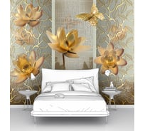 Фотообои абстракции цветы "Лотосы и бабочки в золотом цвете" 200x165 ШxВ ООО Первое ателье pw97397-2