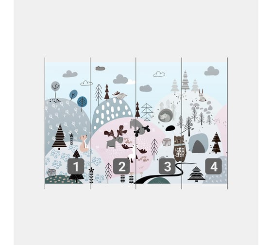 Фотообои "Коллекция Woodland-рисованный лес с животными" 400x270 ШxВ ООО Первое ателье pw109504-4